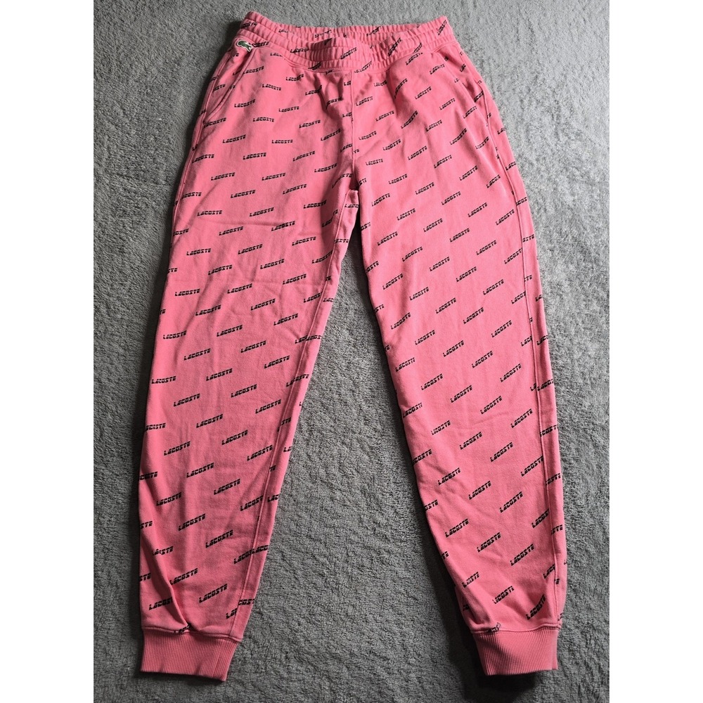 Lacoste Sweatpants Mens Medium Pink LIVE AOP Terry Cloth Fleece Jogger Lounge